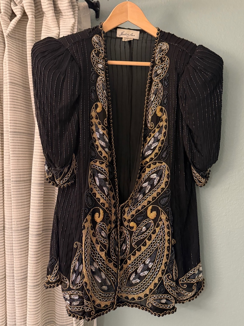 Vintage Judith Ann Creation Beaded Duster Jacket 80s Silk Designer Art Elegant M